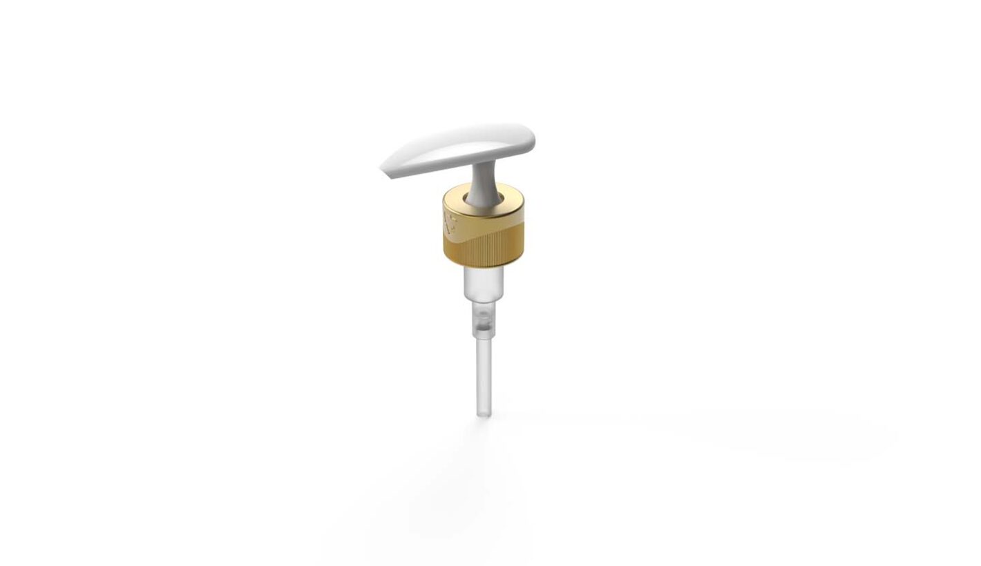 White drop shape with gold trim lotion pump design